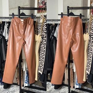 Wilfred Aritzia The Melina Vegan Leather Straight Leg Pants Brown Womens 2 EUC
